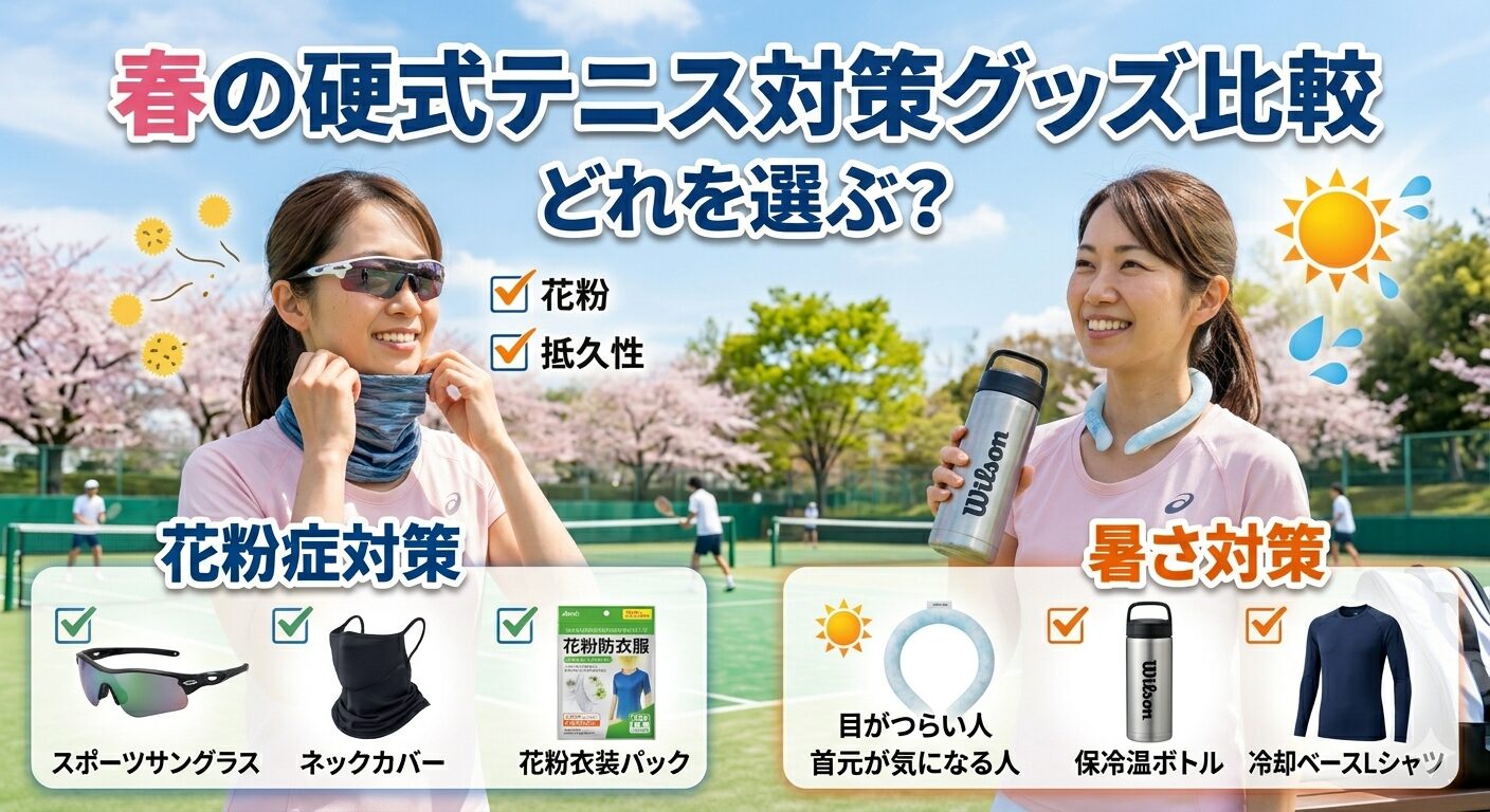 春の硬式テニス向け対策グッズ比較｜花粉症・暑さ対策で何を選ぶべきか