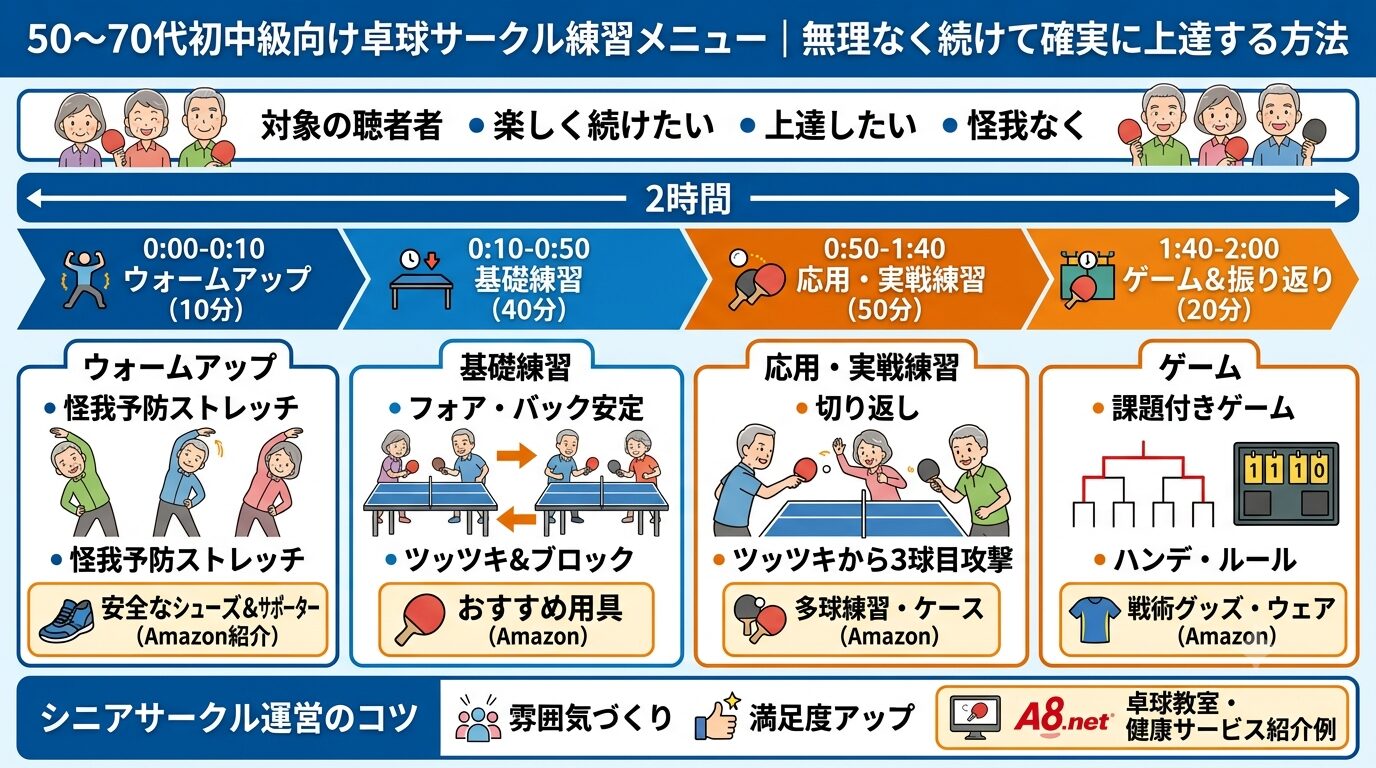 50〜70代初中級向け卓球サークル練習メニュー|無理なく続けて確実に上達する方法